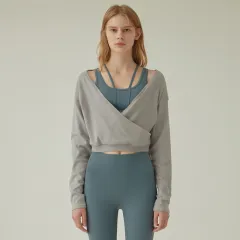 Long Sleeve Sports Fitness Top Yoga Blouse Sweater - Gray - View 1
