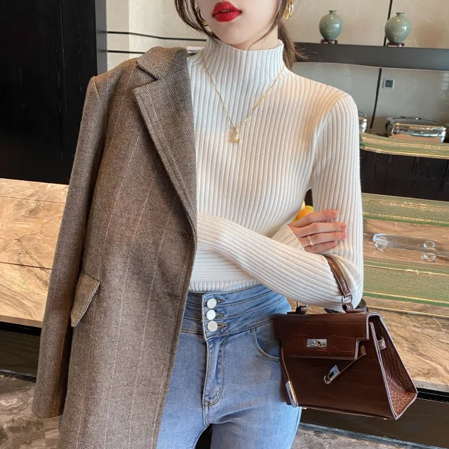 Half Turtleneck Knitted Sweater Women's Bottoming Shirt Women's Autumn And Winter White - Shop at LoveMi