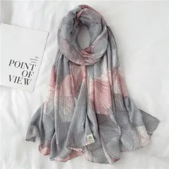 Ginkgo Leaf Scarf Women's Simple Line Versatile Decorative Shawl - Pink Grey - View 1