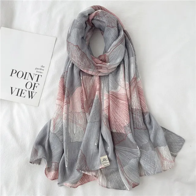 Ginkgo Leaf Scarf Women's Simple Line Versatile Decorative Shawl Pink Gray - Shop at LoveMi