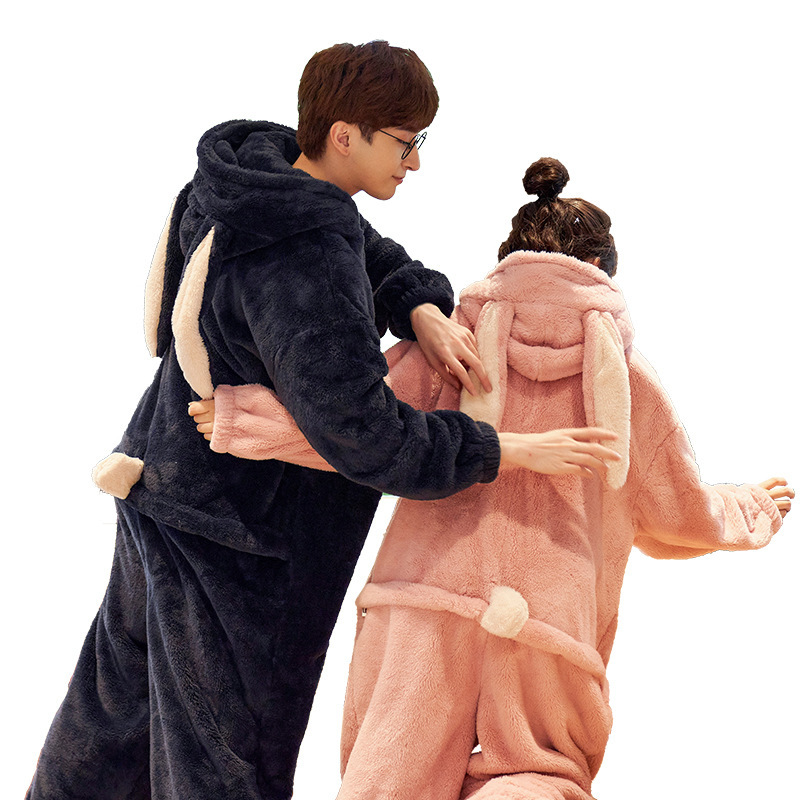 Couple Pajamas Autumn And Winter Warm And Cute Hooded Coral Fleece