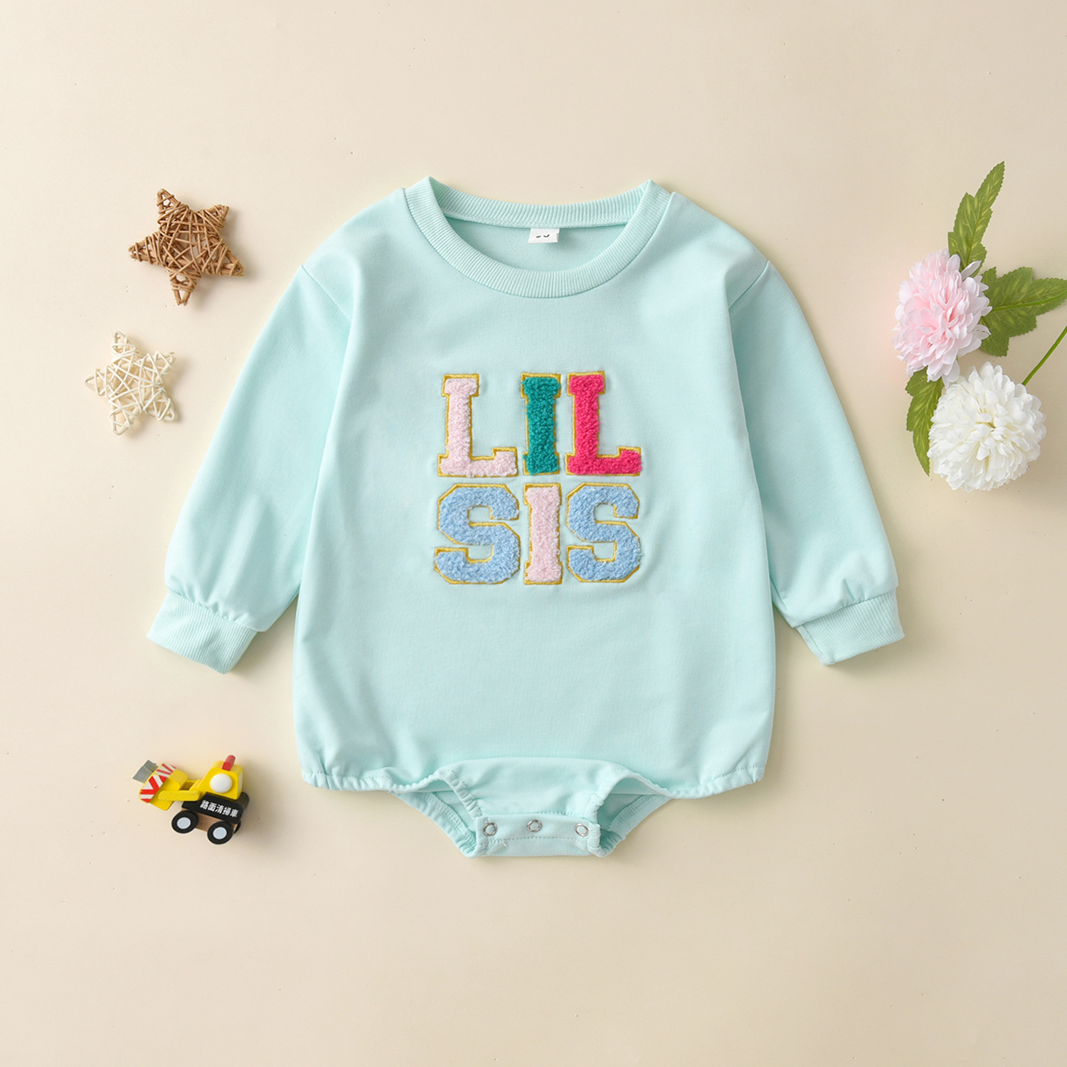 Girls Baby Alphabet Embroidery Long-sleeve Jumpsuit Infant Short Triangle Rompers