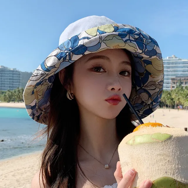 Double sided Wear Big Brim Fisherman Hat Outdoor Sun Protection Pure Cotton Breathable Blue - Shop at LoveMi