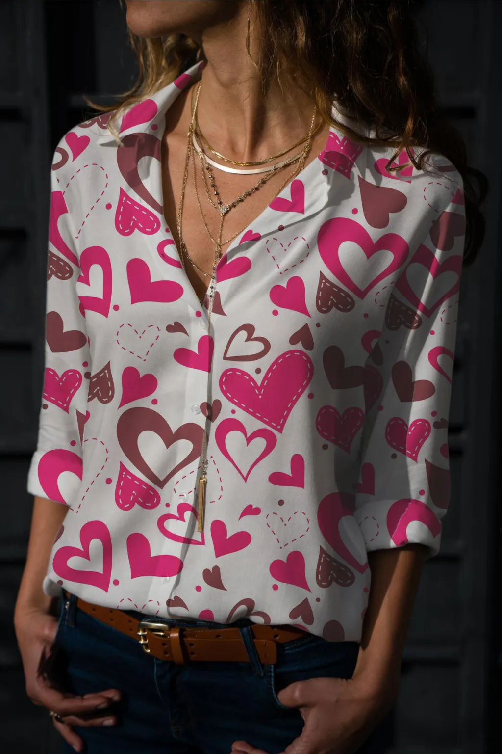 Fashion Digital Printing Long-sleeved Shirt Love - Nz240104-L