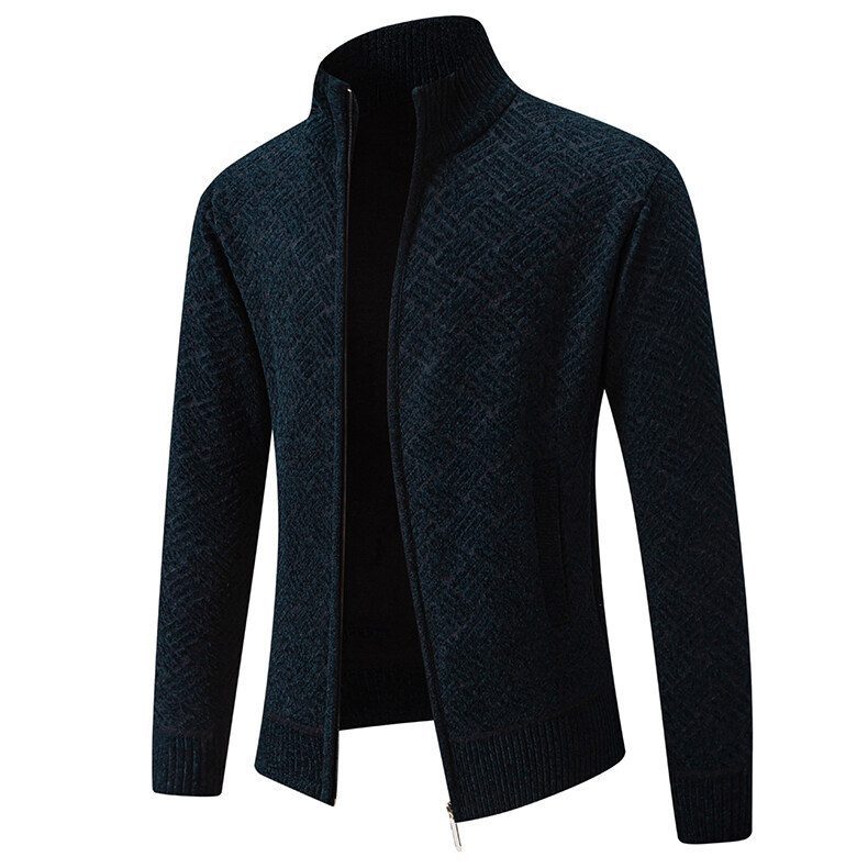 Warm Thickened Knit Zipper Stand Collar Men’s Cardigan Sweater Warm Thickened Knit Zipper Stand Collar Men’s Cardigan Sweater
