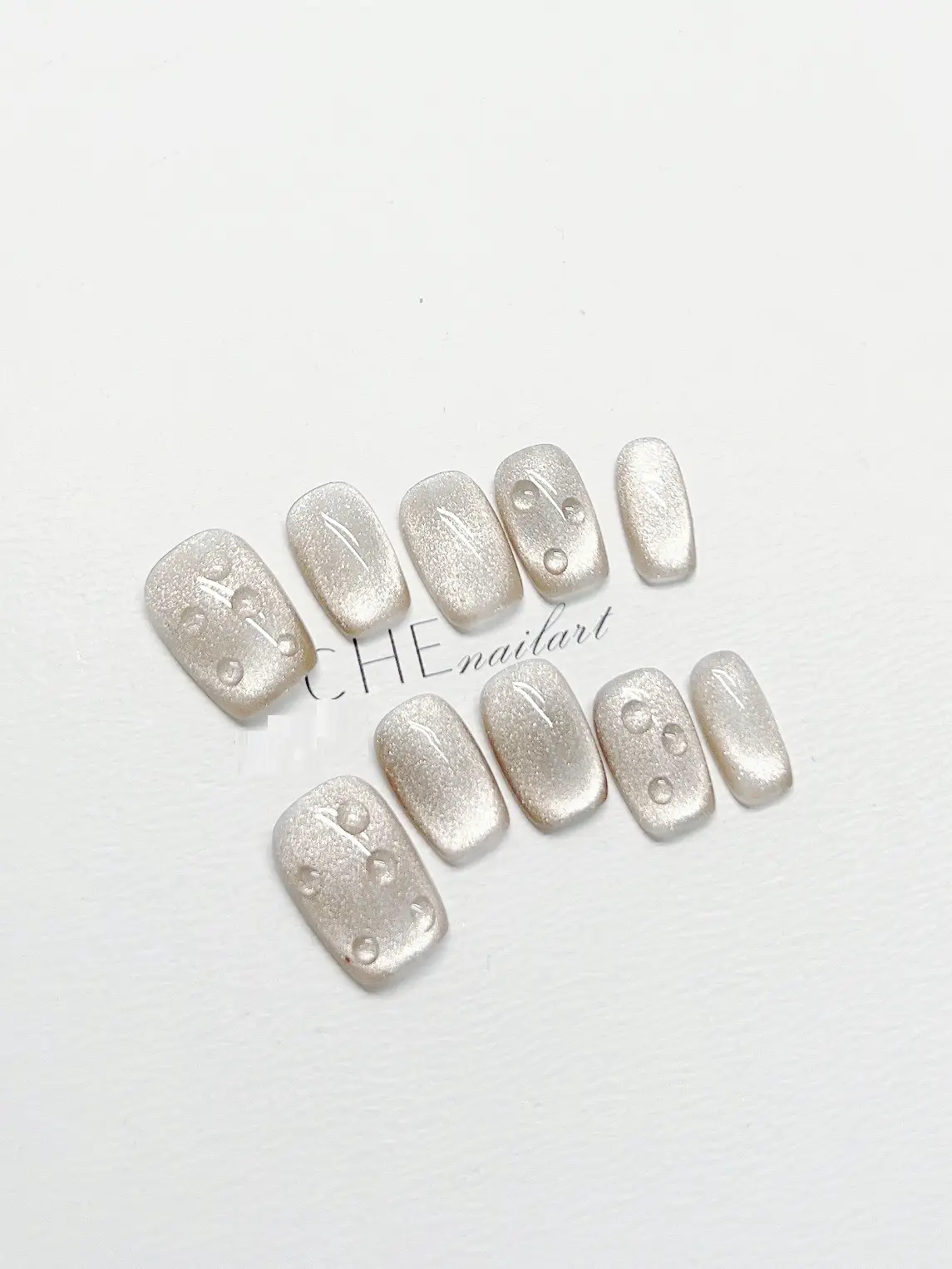 Water Beads Hand-worn Nail Cat Eye Solid Color Short Manicure