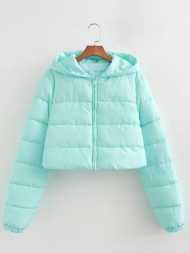 Women's Winter Fashion Long Sleeve Cardigan Hooded Warm Cotton Jacket Light Green - Shop at LoveMi