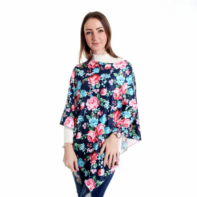 Shy Striped Nursing Shawl Scarf Mosquito Net Car Towel Anti exposure Navy Blue Flower Triangle - Shop at LoveMi