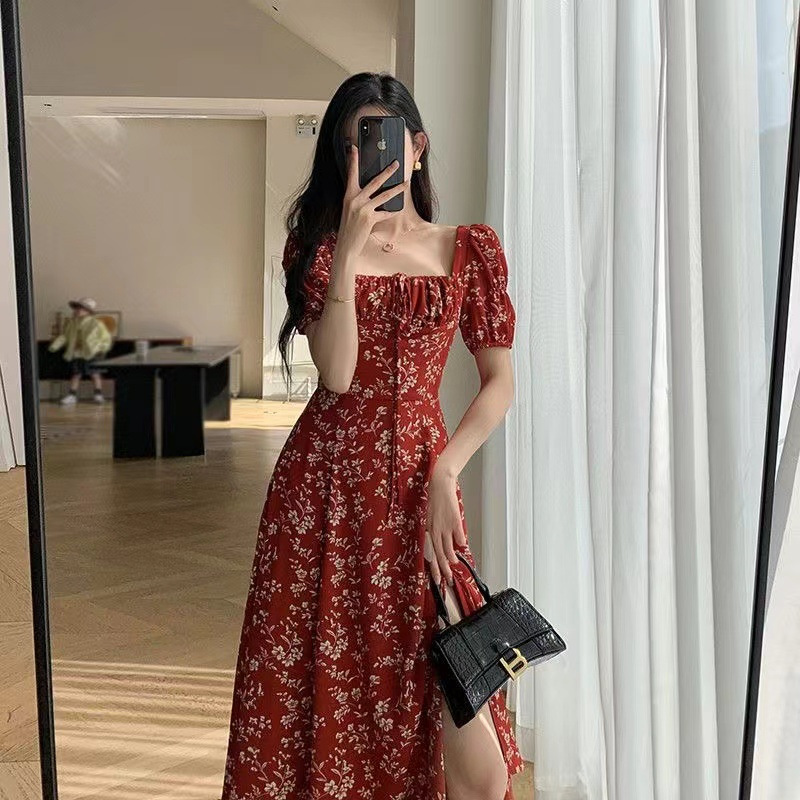 Women's French Retro Slit Dress