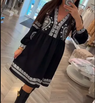 Retro Loose Autumn Clothing Long Sleeve Dress Black - Shop at LoveMi