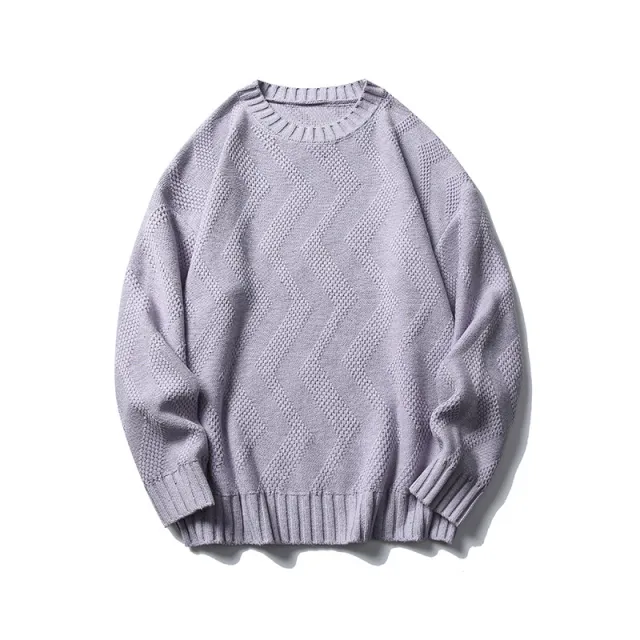 Women's Round Neck Sweater Autumn Winter Coat Retro Brocade Sweater Purple - Shop at LoveMi