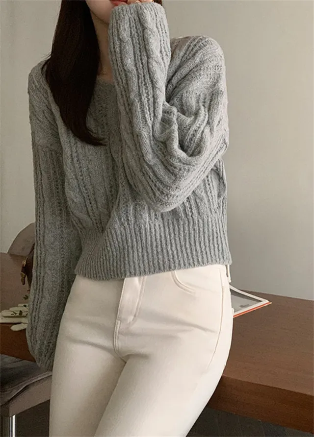 Korean style Twist Long sleeved Sweater Winter Light Gray - Shop at LoveMi