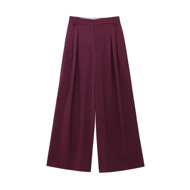 Women's Solid Color Casual Fashion Loose Suit Coat & Trousers Wine Red Pants - Shop at LoveMi