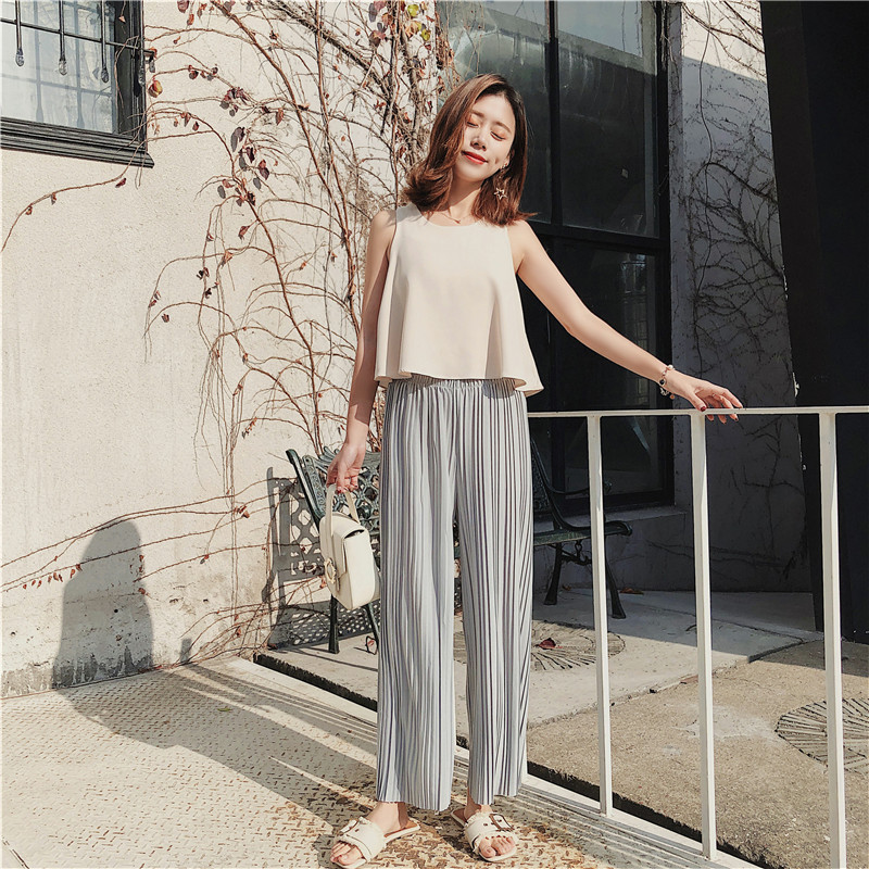 Title 9, High waist pleated chiffon wide-leg pants