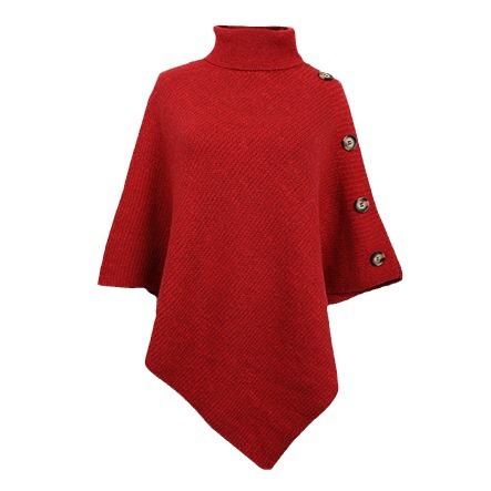 Autumn And Winter New Solid Color Turtleneck Shawl Cape Slit Knit Sweater Red - Shop at LoveMi
