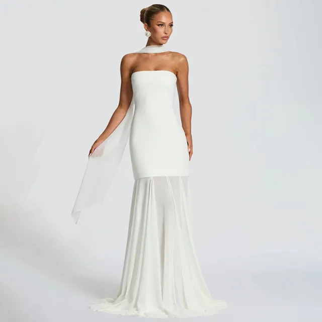 Women's Sleeveless Chiffon Tube Top Dress With Ribbons White - Shop at LoveMi