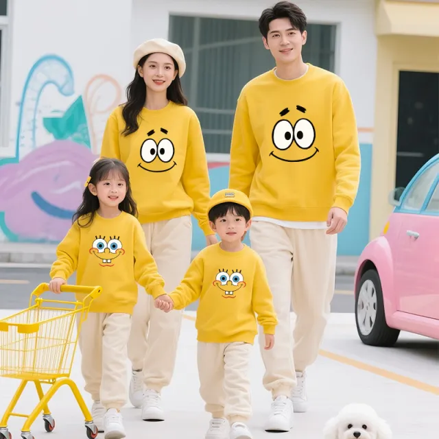Parent Child Matching Sweatsuits New FallWinter Styles For Families Of Three Or Four Casual And Loose Fitting Yellow - Shop at LoveMi