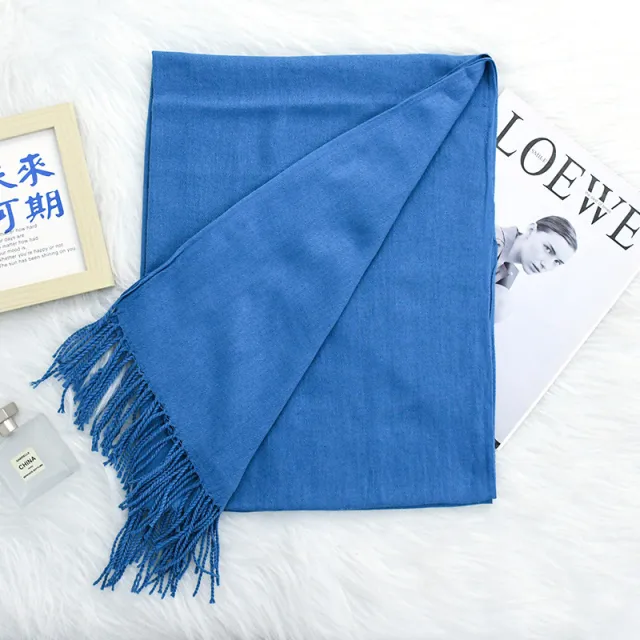 Annual Meeting Warm Cashmere Tassel Scarf Denim Blue - Shop at LoveMi