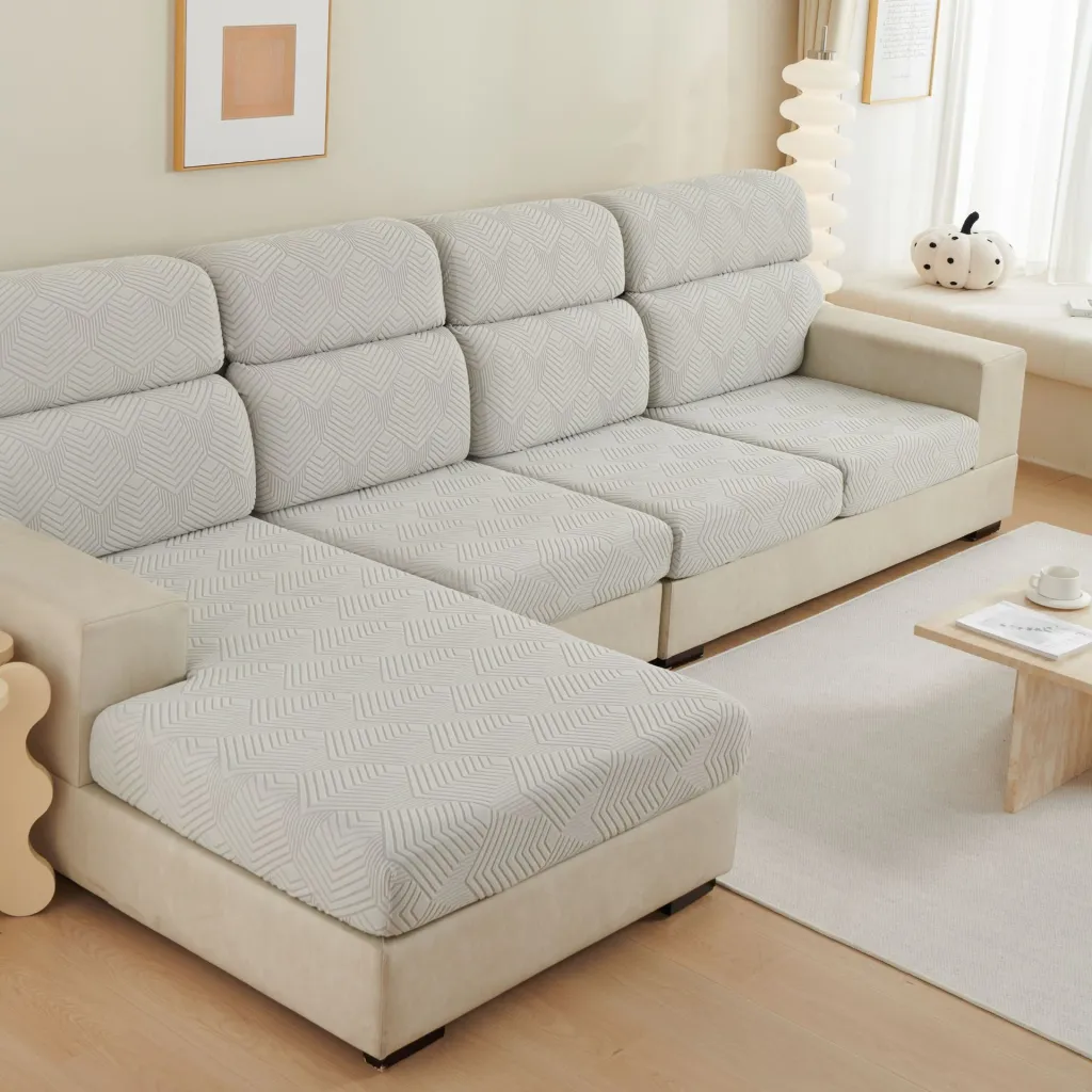 Plain Elastic Non-slip Sofa Seat Cover Three-dimensional Jacquard Velvet Elastic Mix-and-match Combination Sofa - Time Sofa Light Gray