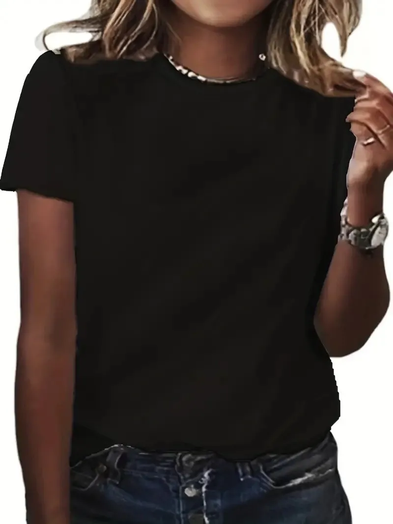 Fashion Casual Home Commuter's All-matching Crew Neck Short Sleeve T-shirt - Black
