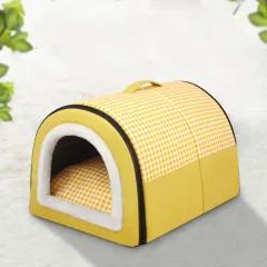 Winter Thicken Thermal Four Seasons Universal Semi-enclosed Pet Bed - Elegant Light Yellow - View 1