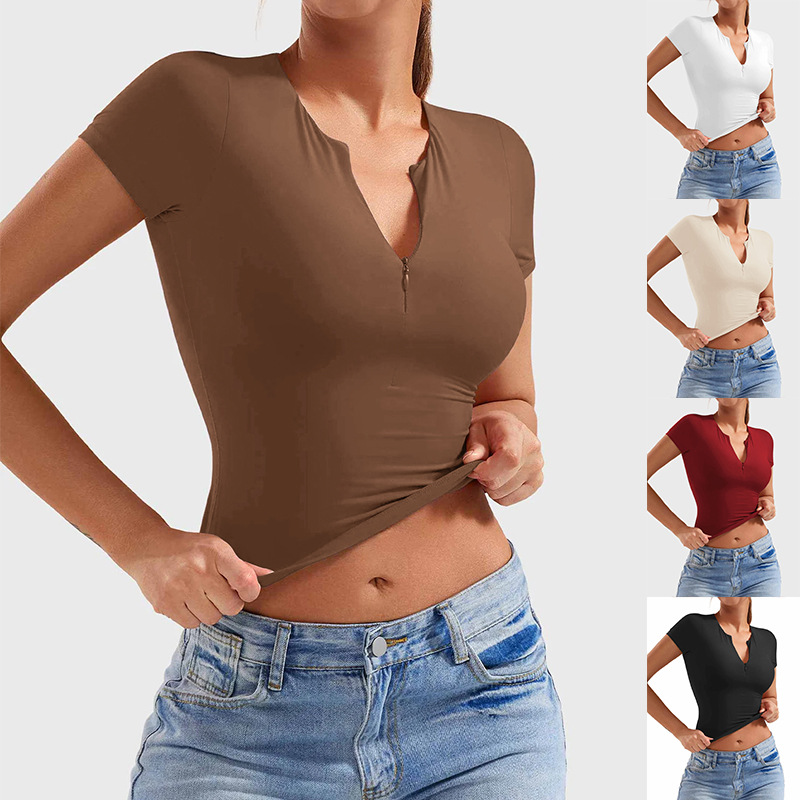 Slim Fit Fashion Yoga Short Sleeve Half Zip Top