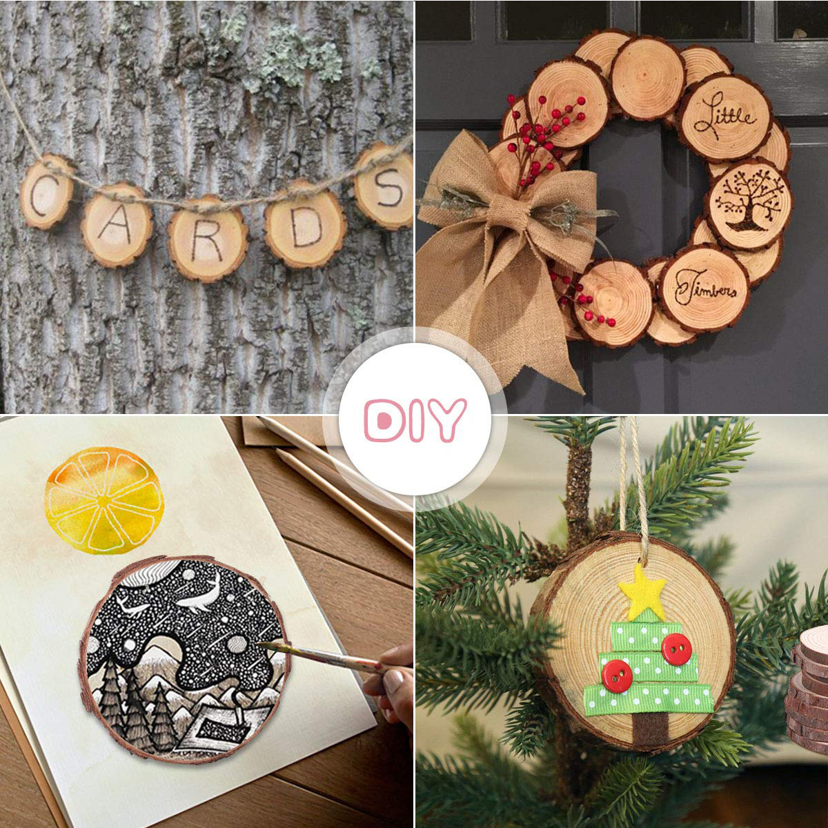 Title 2, Christmas Festival Natural Wood Piece Wooden Po...