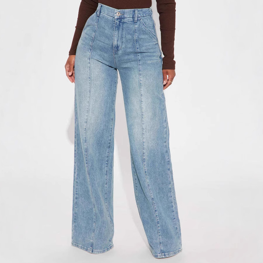 Straight-leg Washed Street-style Womens Jeans