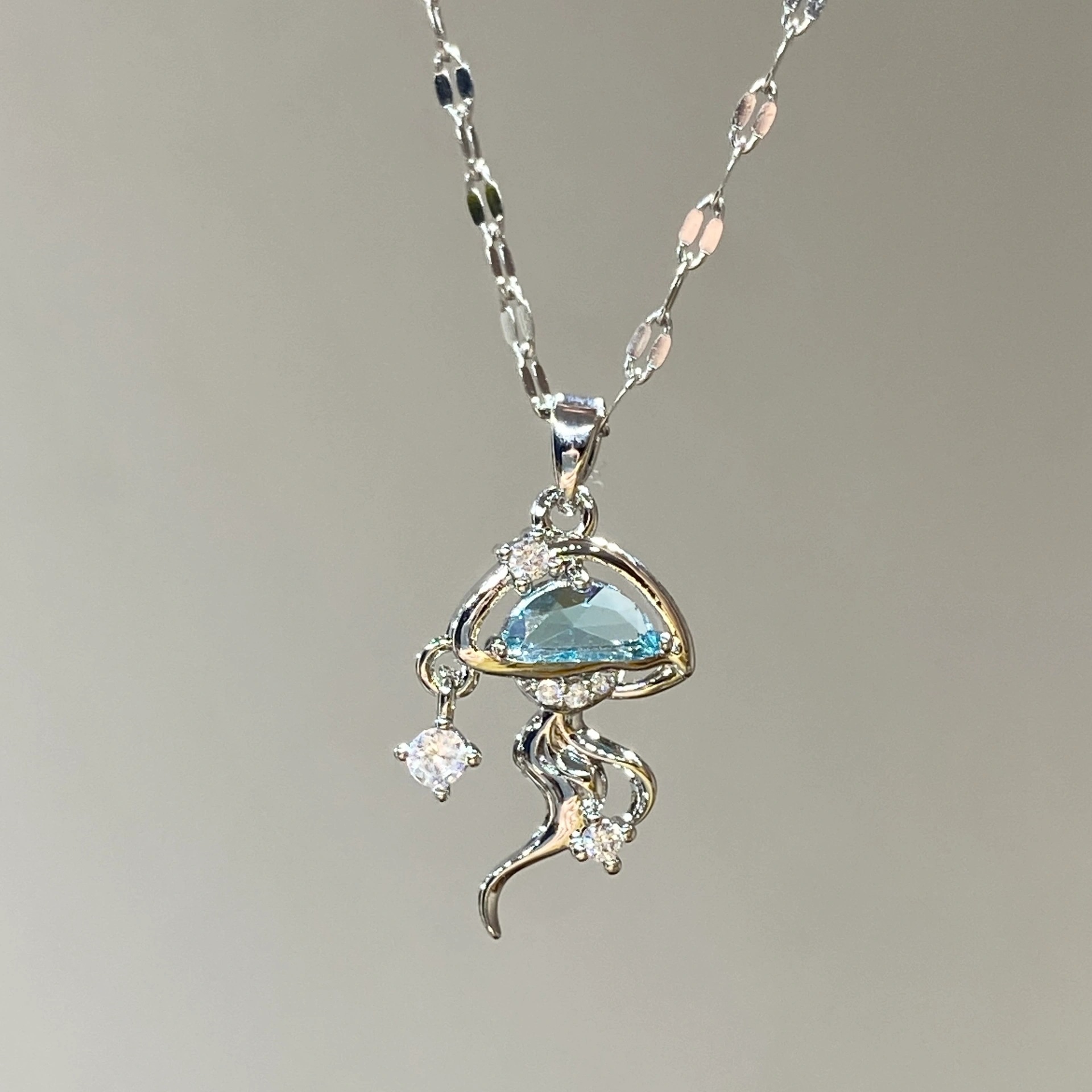 S925 Sterling Silver Blue Jellyfish Necklace