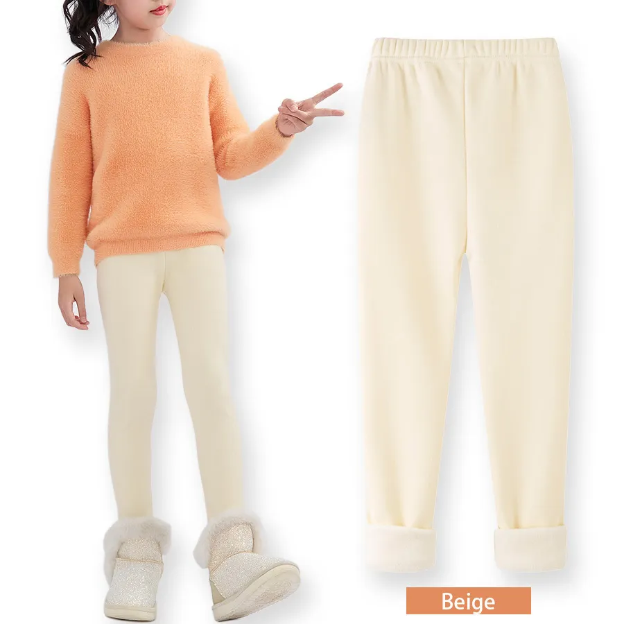FallWinter Hot-selling Girls' Leggings Fleece-lined Warm Cropped Pants - Beige