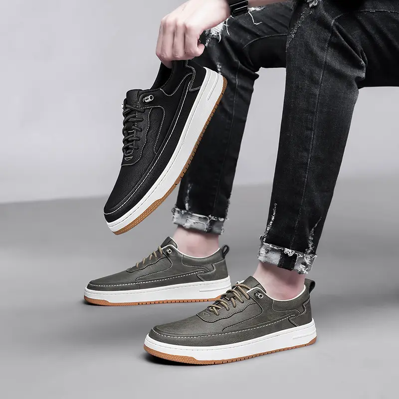 Men's Cowhide Board Shoes Thick Bottom Retro
