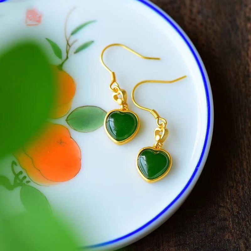 S925 Sterling Silver Plated Ancient Gold Jasper Eardrops Short