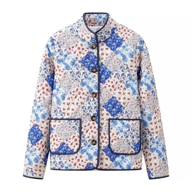 Vintage Stand Collar Printing Quilting Cotton Women's Clothes Tan - Shop at LoveMi
