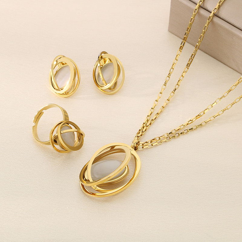 Womens Geometric Titanium Steel Three-Piece Set 3