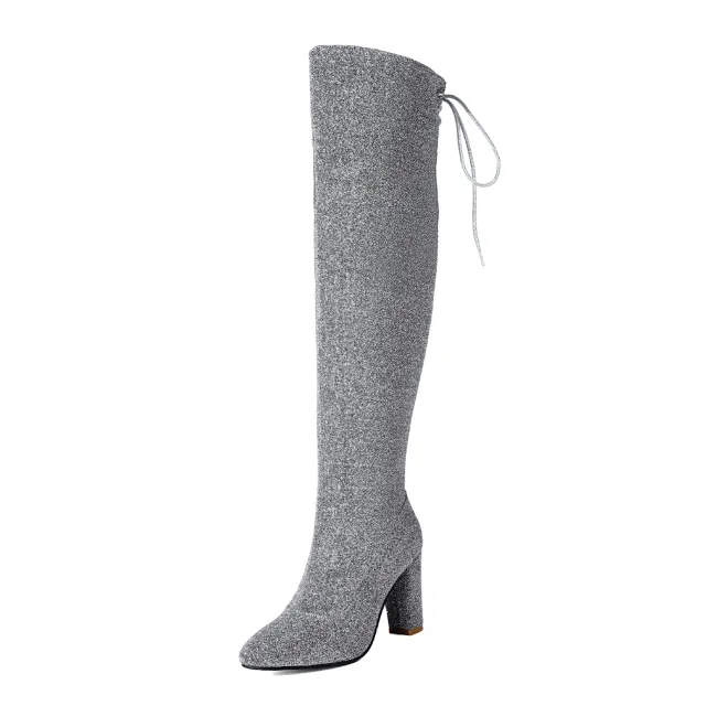 Over the knee Nightclub Knight 40 47 Large Size Boots Silver - Shop at LoveMi