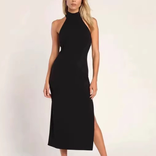Backless Slit Halter-neck Dress