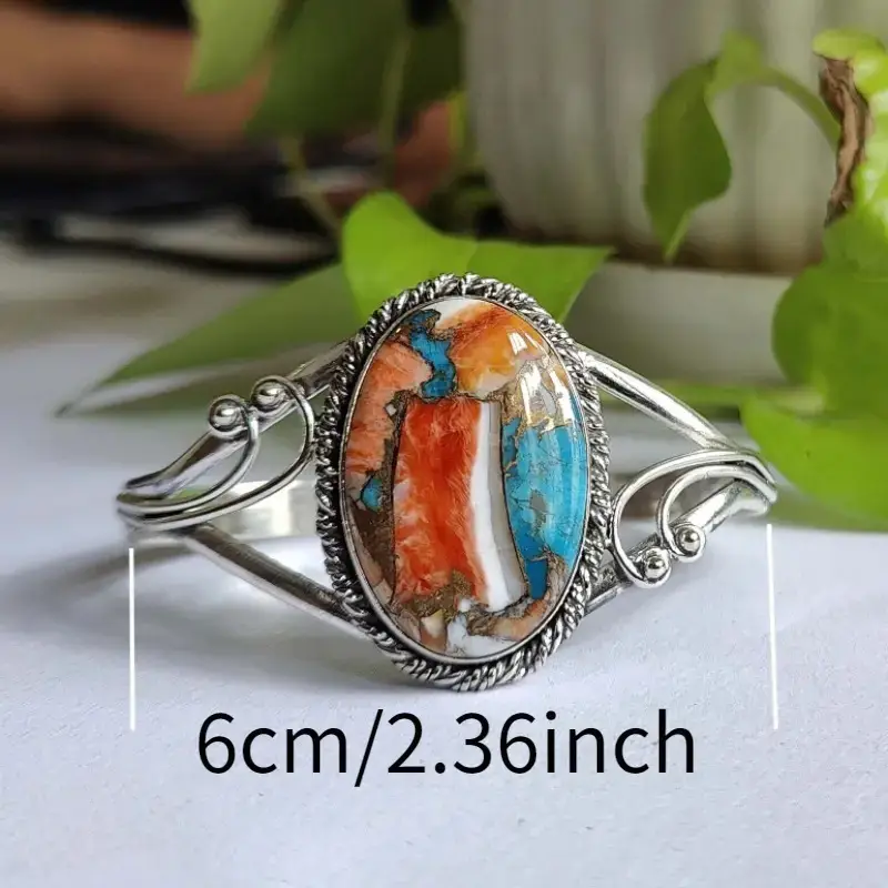 Women's Retro Oval Natural Turquoise Bracelet