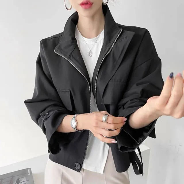 Long Sleeve Tooling Jacket Short Coat Windbreaker For Women Black - Shop at LoveMi