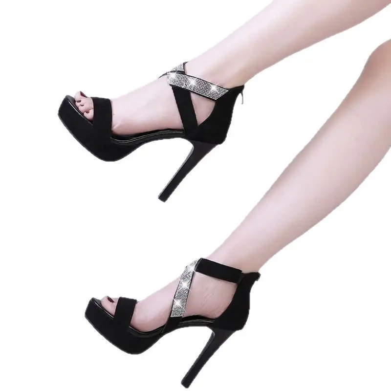Rhinestone All-Match Cross-Strap High Heels