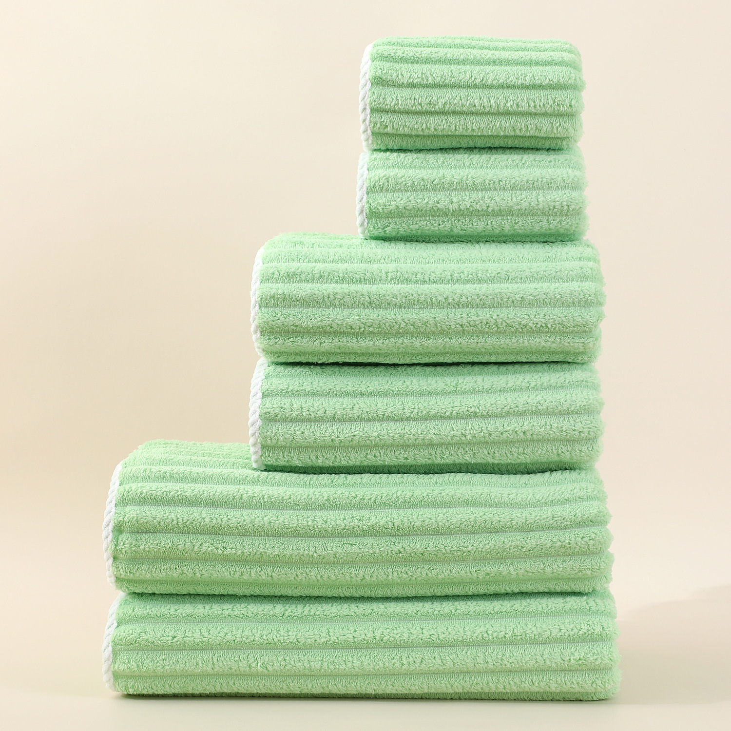 Candy-striped Towel Set Water-absorbent Coral Fleece For Face Drying
