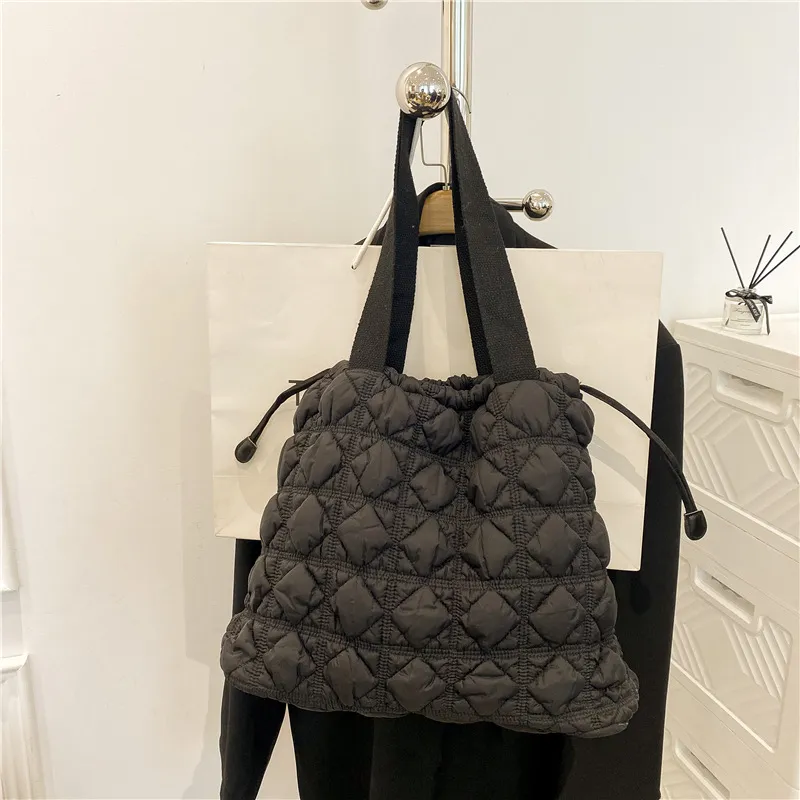 Tote Bag Large Capacity Shoulder Soft Bag Drawstring - Black