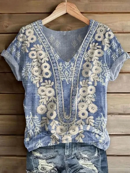 Women's Fashion Printed Short sleeved T shirt Color5 L - Shop at LoveMi
