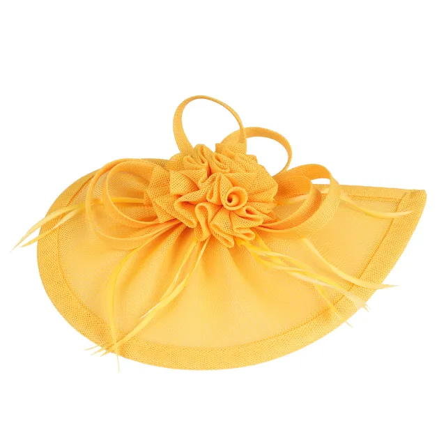 Linen Bridal Fashion Headdress Flower Socialite Evening Party Dress Billycock Yellow - Shop at LoveMi
