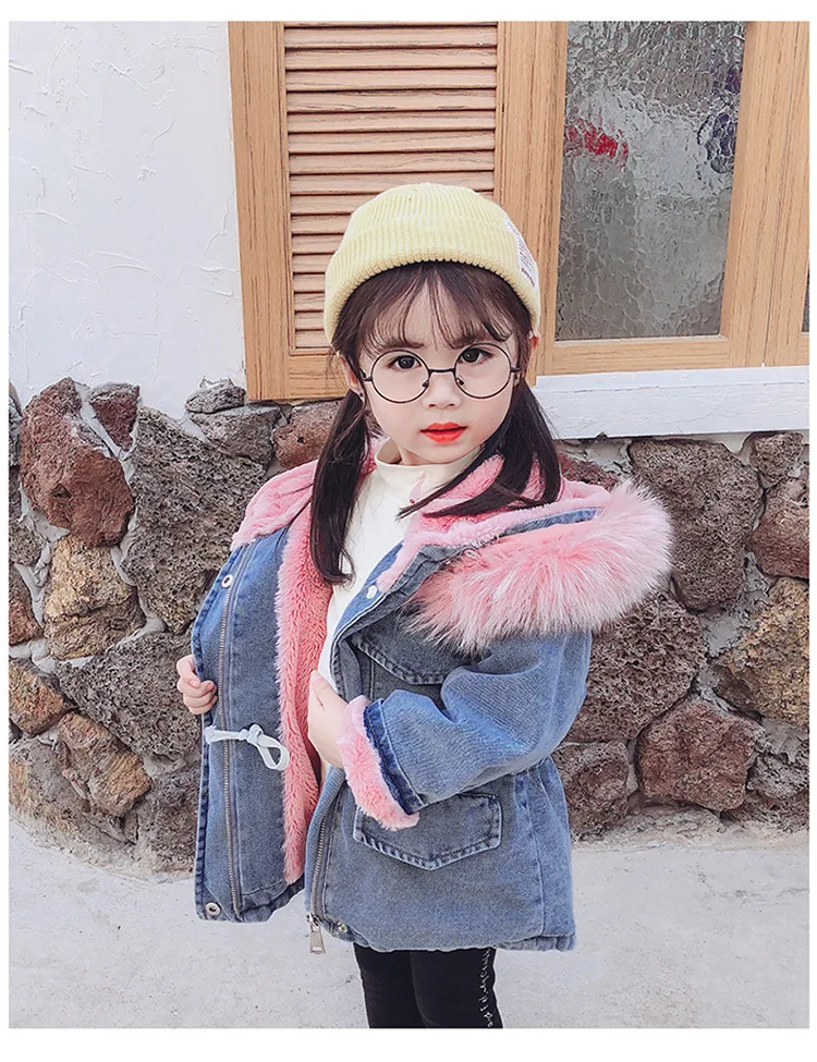 Title 10, Girls denim plus velvet jacket autumn and wint...