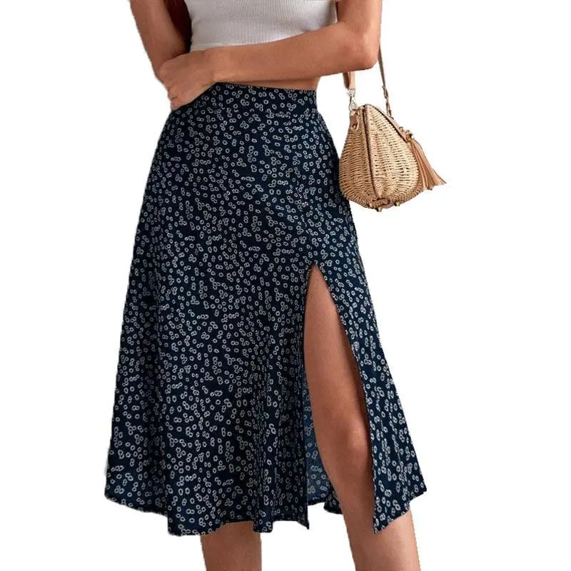 European And American Floral Skirt Package Hip Mid-rise - Blue