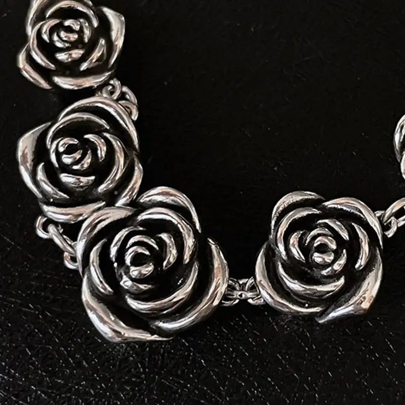 Vintage Distressed Rose Chain Bracelet