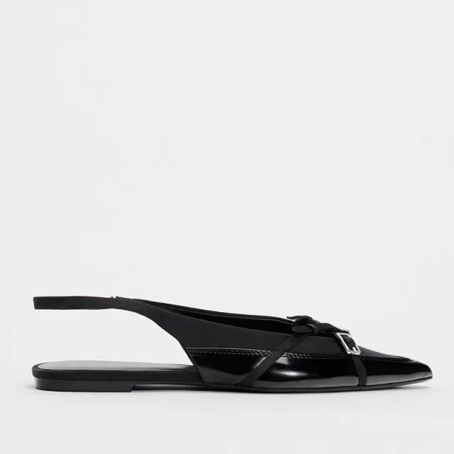 Closed Toe Sandals Women's Black Cross Strap Patent Leather Flat Casual Mules Black - Shop at LoveMi