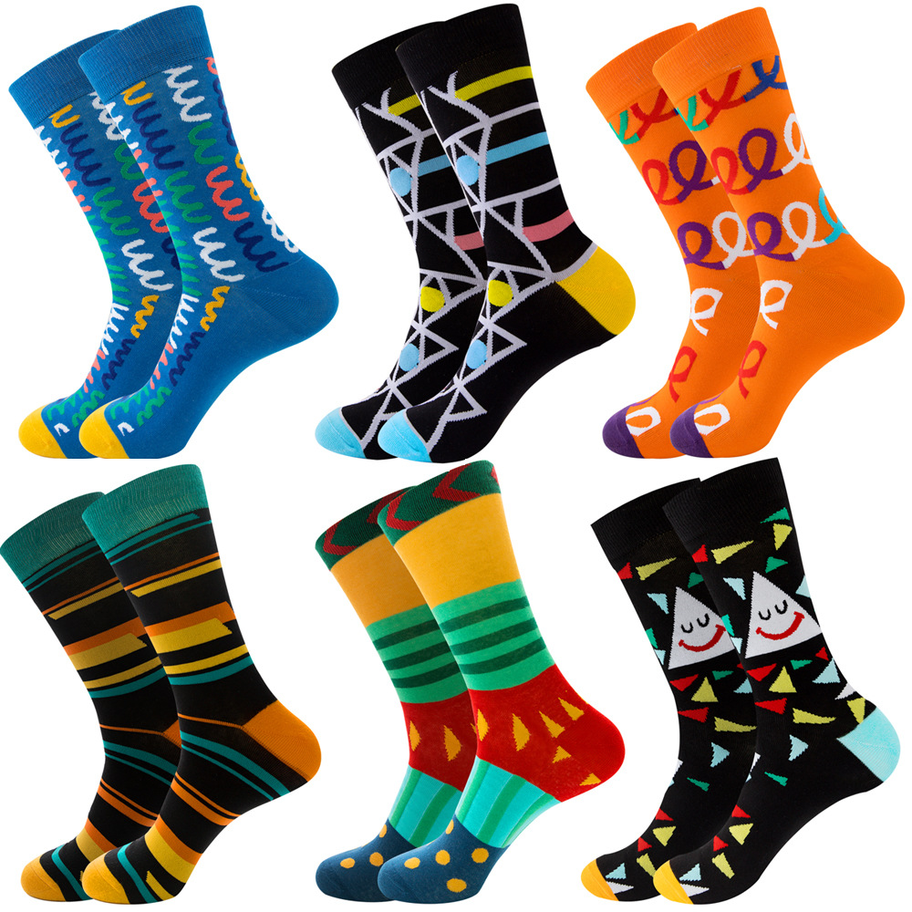 Animal Fruit Geometric Printing Six color Combination Men's Socks Geometric Six Color Series 4 3 - Shop at LoveMi