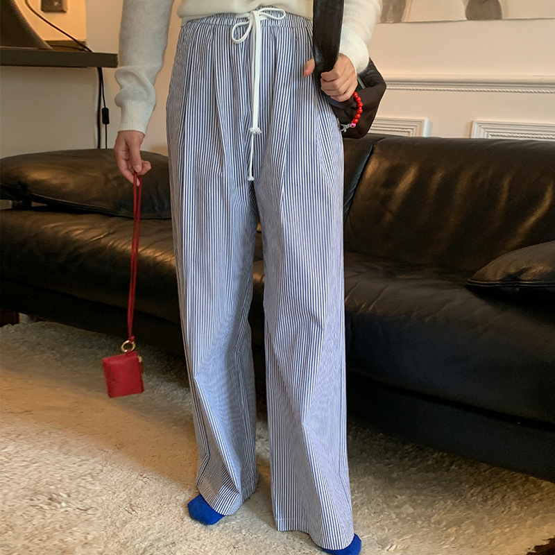 Women's Korean-style Striped Casual Pants Loose Straight Wide Leg