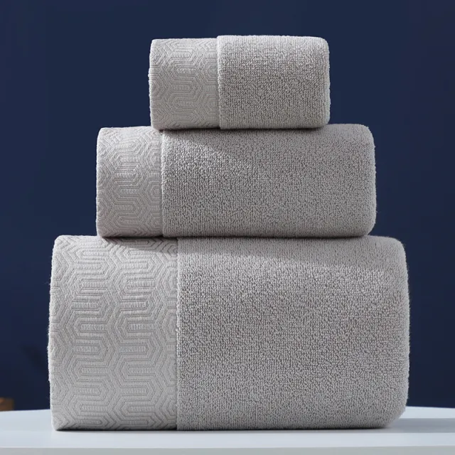 Pure Cotton Towels Three piece With Hand Bath Towel Class Geometric Light Gray - Shop at LoveMi